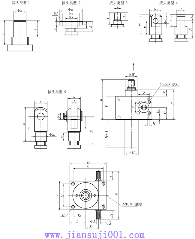 CS型蝸輪絲杠升降機(jī)A型結(jié)構(gòu)聯(lián)結(jié)尺寸