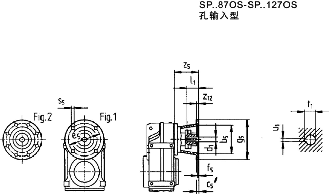 SP系列平行軸斜齒輪減速電機(jī)孔輸入型外形尺寸(圖)